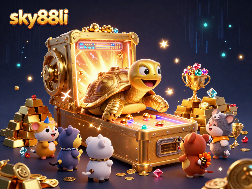 Experience thrilling wins at sky88li with an illustration of a vibrant gaming scene filled with treasures and excitement.