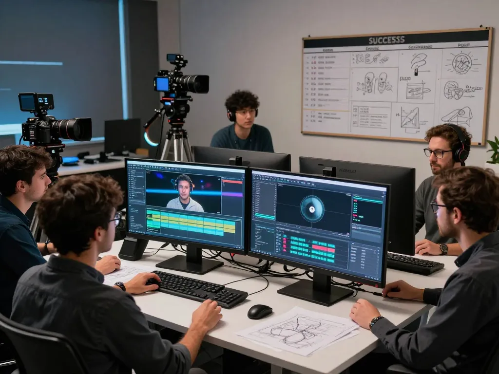 Collaboration in a high-tech studio showcasing the capabilities of kling 2.11 for motion control video production.