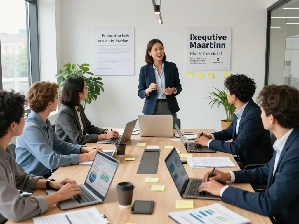 Collaborative meeting in a modern office featuring search firms professionals discussing recruitment strategies.