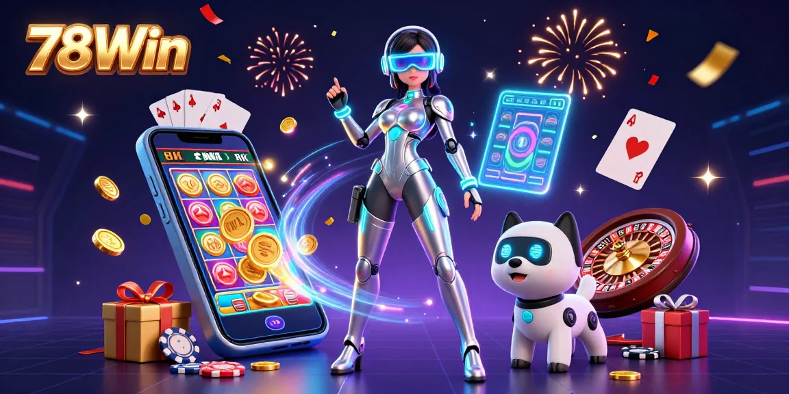Engage your luck with 78Win's stunning 3D casino-themed illustration showcasing vibrant games!