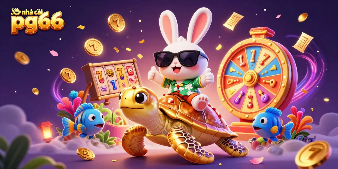 Engage with exciting games at nhà cái pg66 featuring vibrant scenes of a lucky rabbit and golden turtle in dynamic casino action.