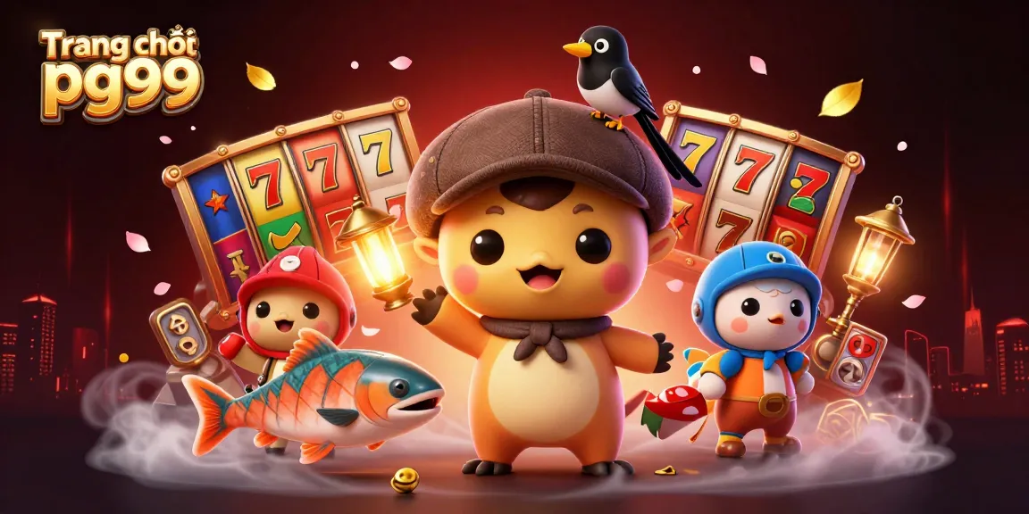 Experience the excitement of Trang chủ pg99 through vibrant slot reels and a dynamic 3D illustration.