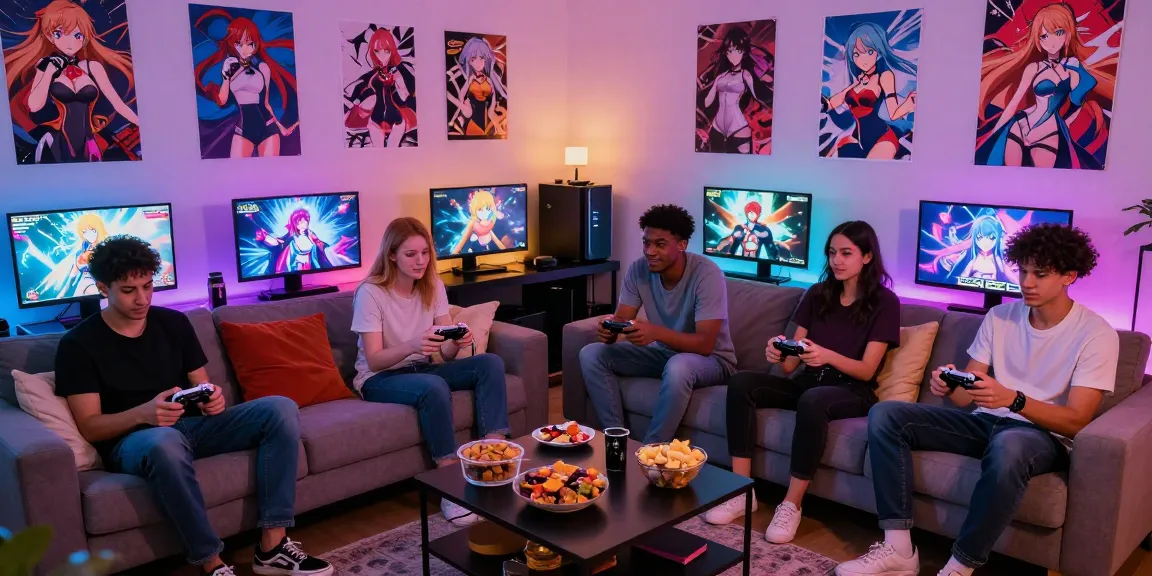 Engaged players enjoying hentai games in a vibrant gaming space.