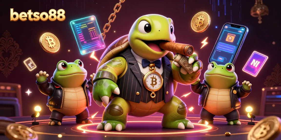 betso88 captures the thrill of gambling with vibrant 3D illustration of a snapping turtle and bullfrog enforcers.