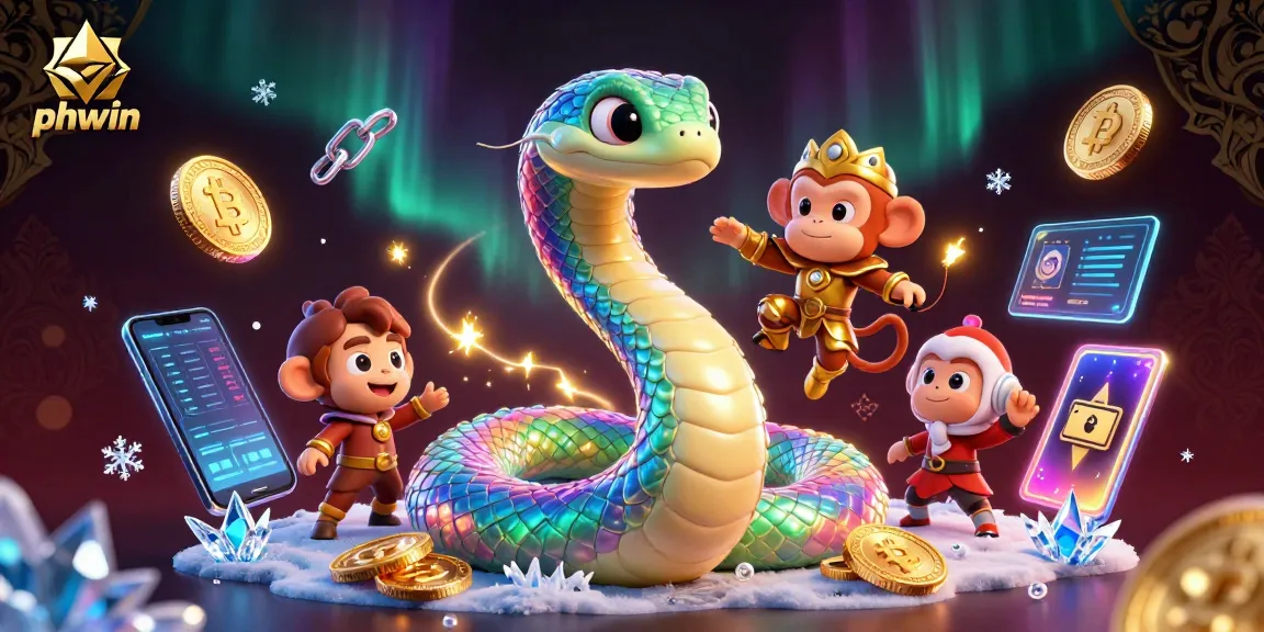 Experience the phwin platform with vibrant characters and crypto elements in a lively 3D casino illustration.