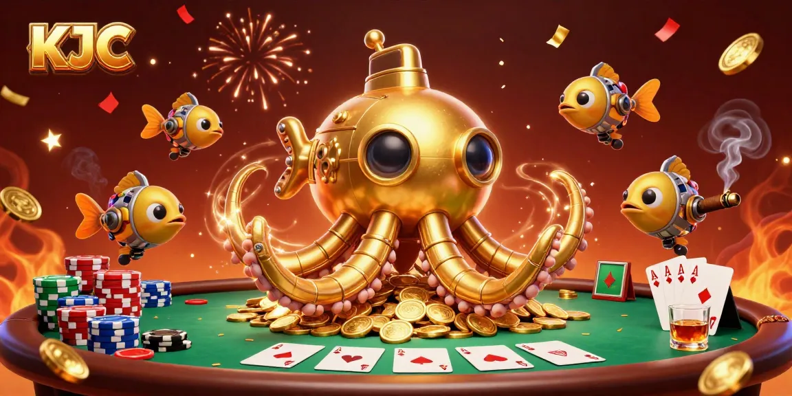 KJC offers thrilling gameplay with a 3D kraken submarine in a sea of coins and poker elements.