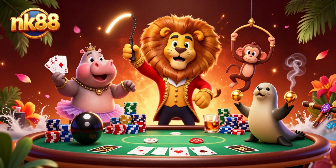 Engage with thrilling poker action at nk88 featuring vibrant casino characters and rich game elements.
