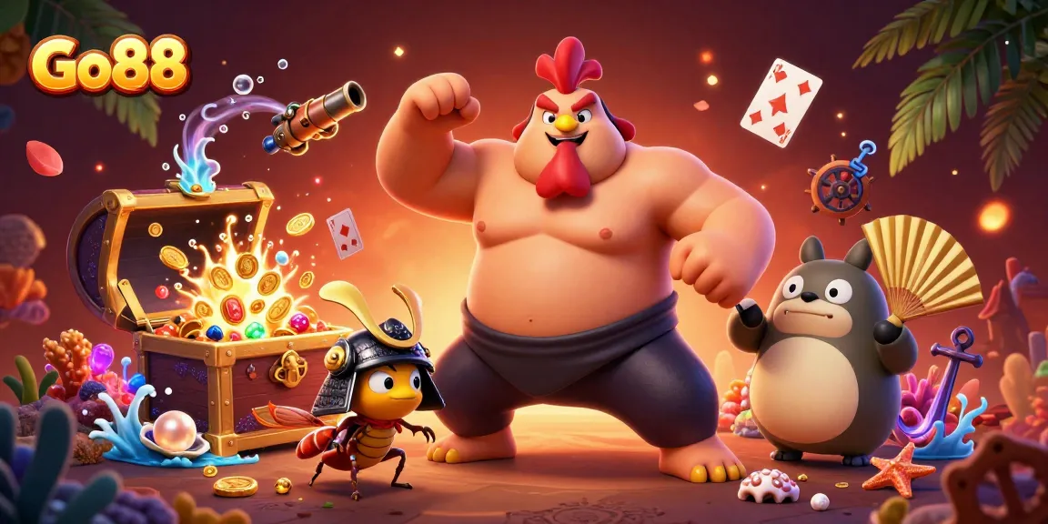 Experience the thrill of Go88 with powerful games and immersive action in a vibrant 3D illustration.