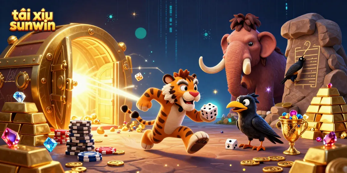 Engage with tài xỉu sunwin in a vibrant prehistoric casino scene filled with treasures and excitement.