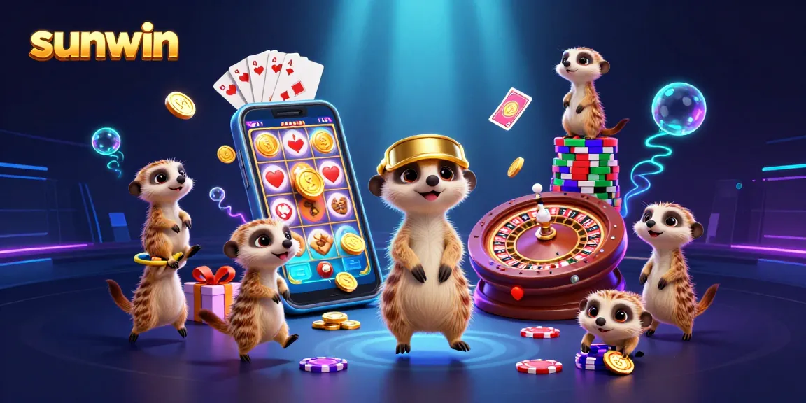 Win big at sunwin with meerkats in a casino, showcasing dynamic gaming action and vibrant atmosphere.