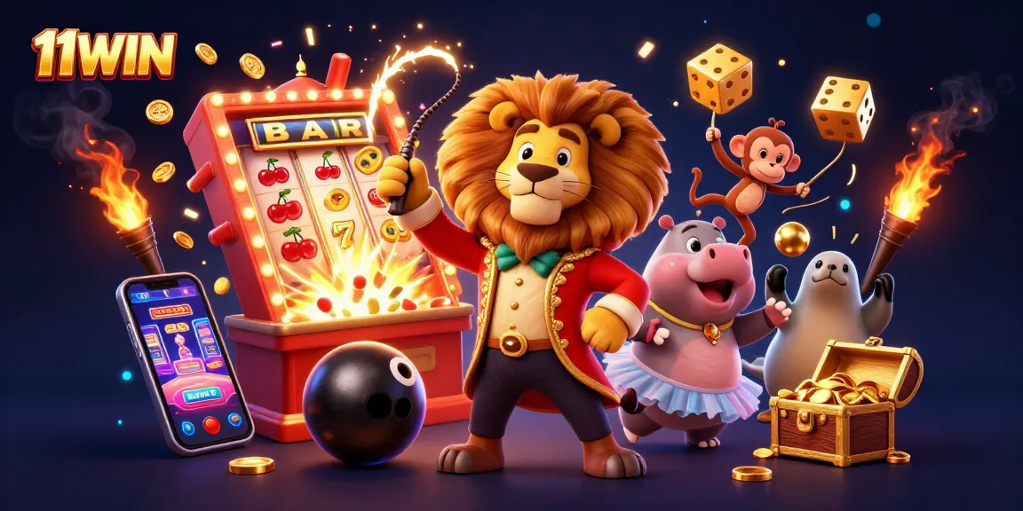 Experience exciting 11WIN moments with vibrant casino characters in a dynamic 3D illustration.