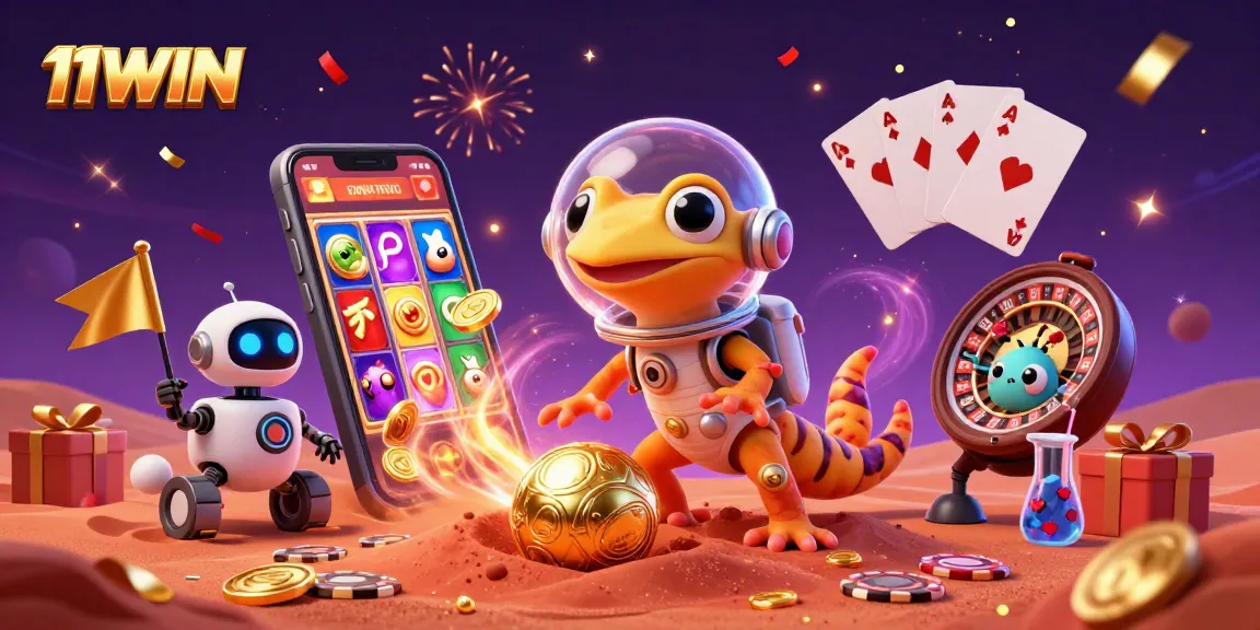 Experience the excitement of 11WIN with a Martian gecko and vibrant casino adventure!